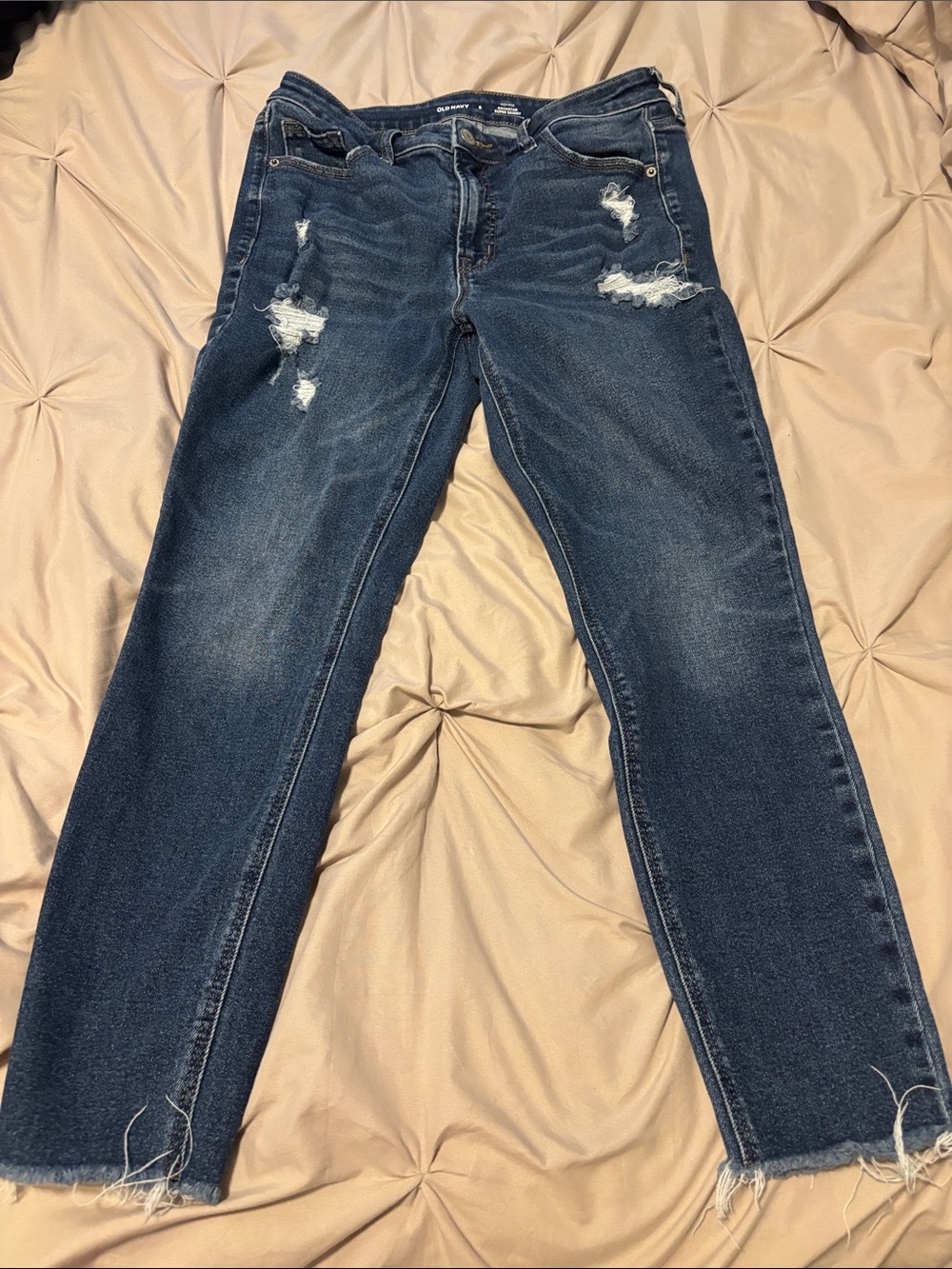 Old Navy Dark Blue Distressed Straight-Leg Jeans